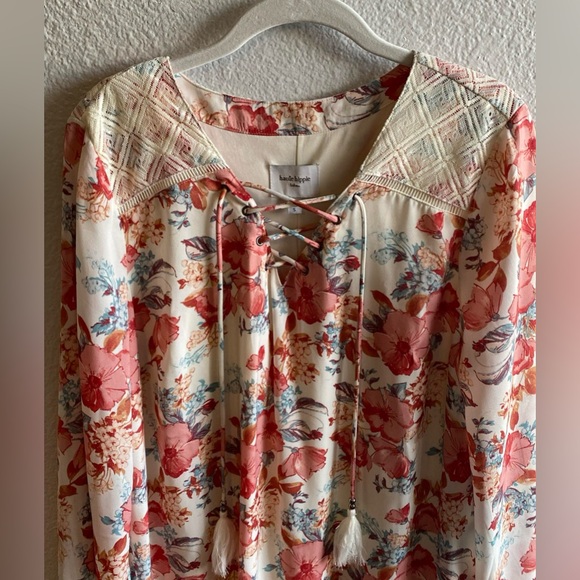 Haute Hippie Tribe Floral Lace Up Neckline Bohemian Midi Knee Length Dress Sz S - Picture 4 of 8